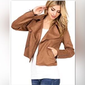 Philosophy Women's Tan Faux Suede Moto Jacket Sz XS
